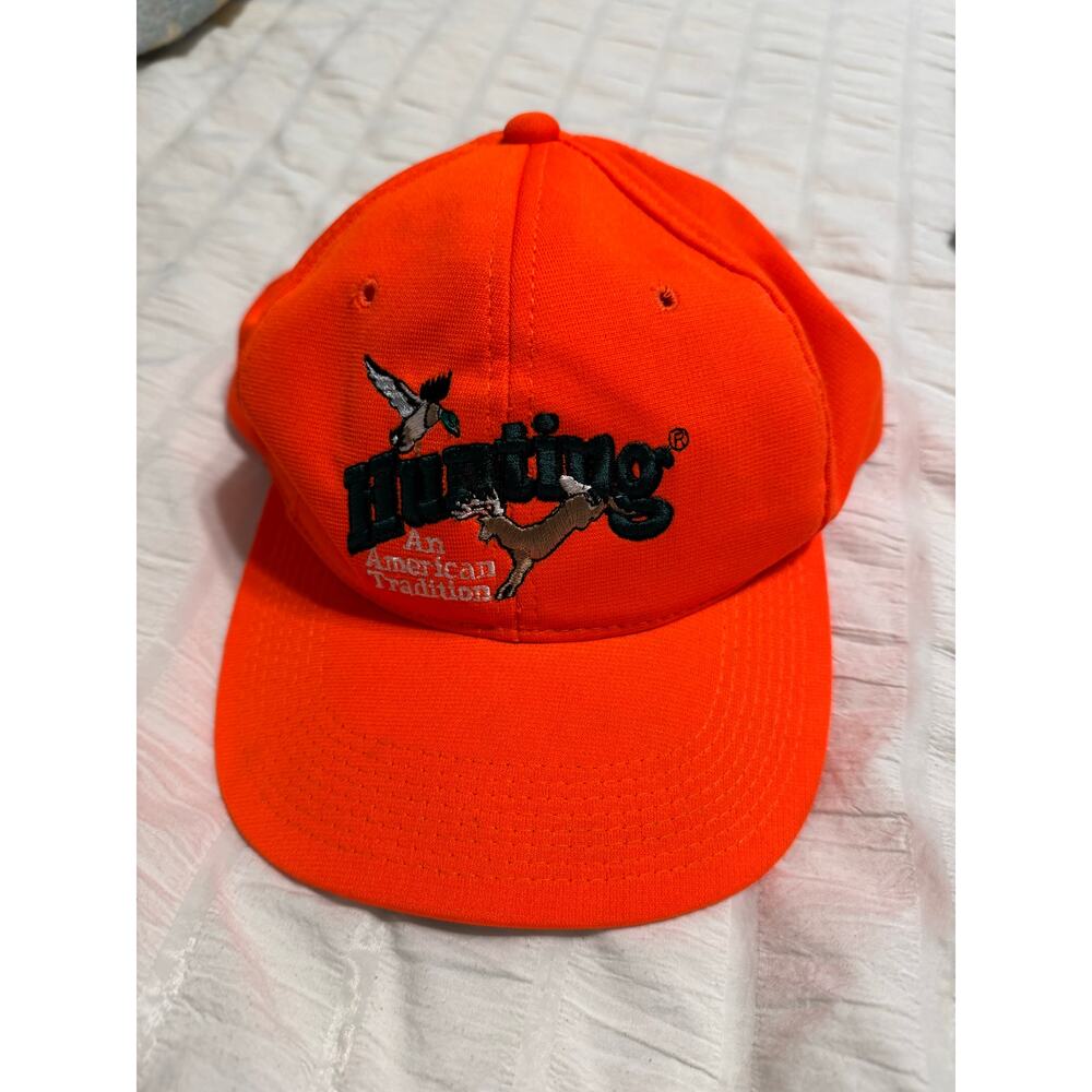 Hunter Orange Embroidered Trucker Hat Snap Back Deer Hunting American Tradition